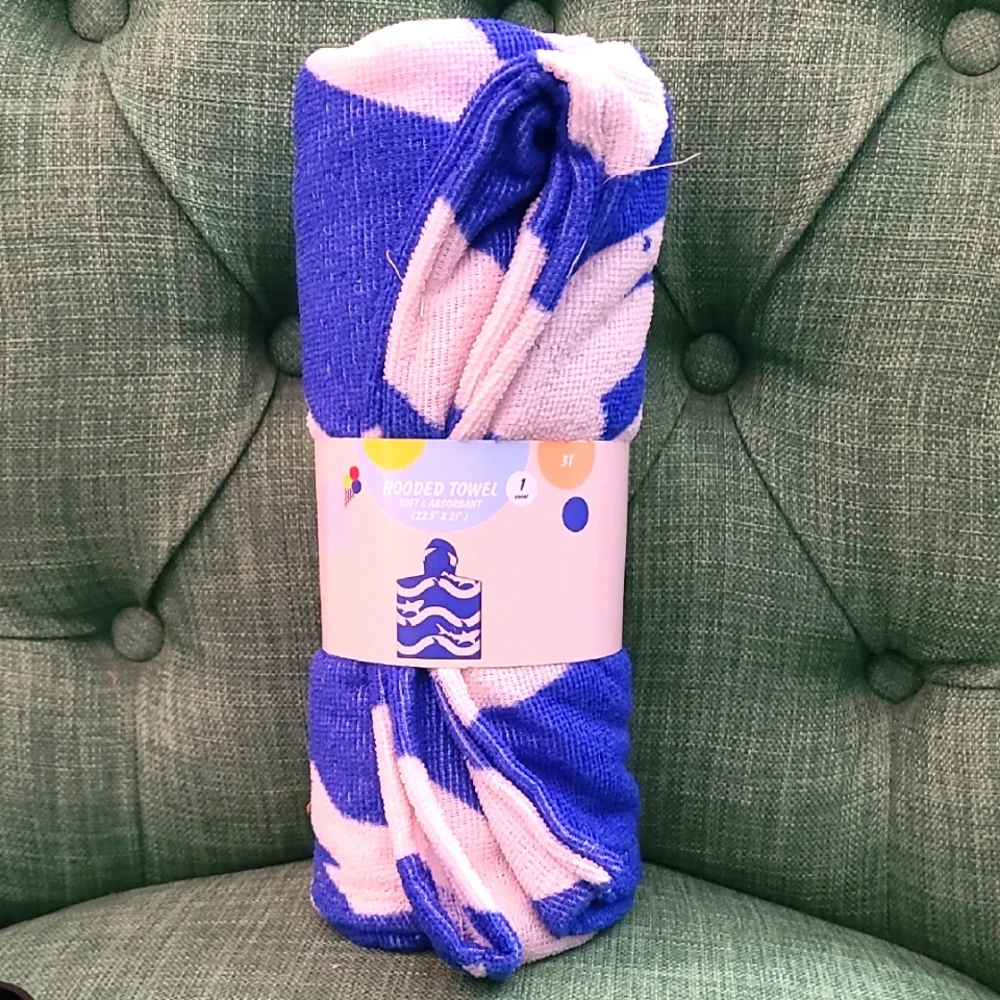 Blue and White Shark Print Hooded Towel